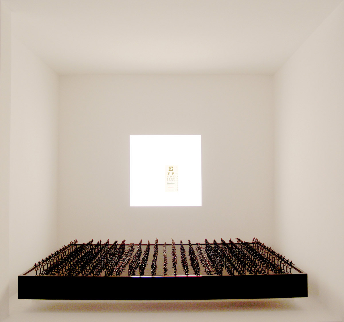 Simon Foreman, For Your Eyes Only — installation view, soldiers facing the chart