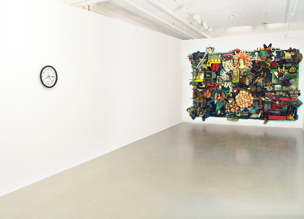 Simon Foreman, All at Once — installation view, clock and panel